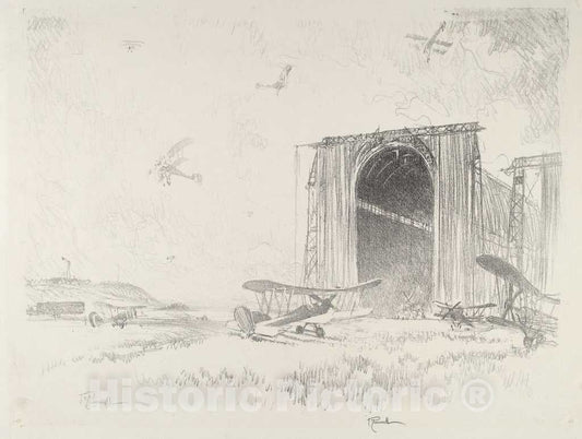 Art Print : Joseph Pennell, The Balloon-Shed, 1916 - Vintage Wall Art