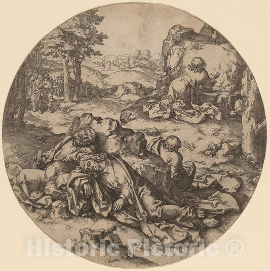 Art Print : After Leyden, Christ at The Mount of Olives, 1520 - Vintage Wall Art