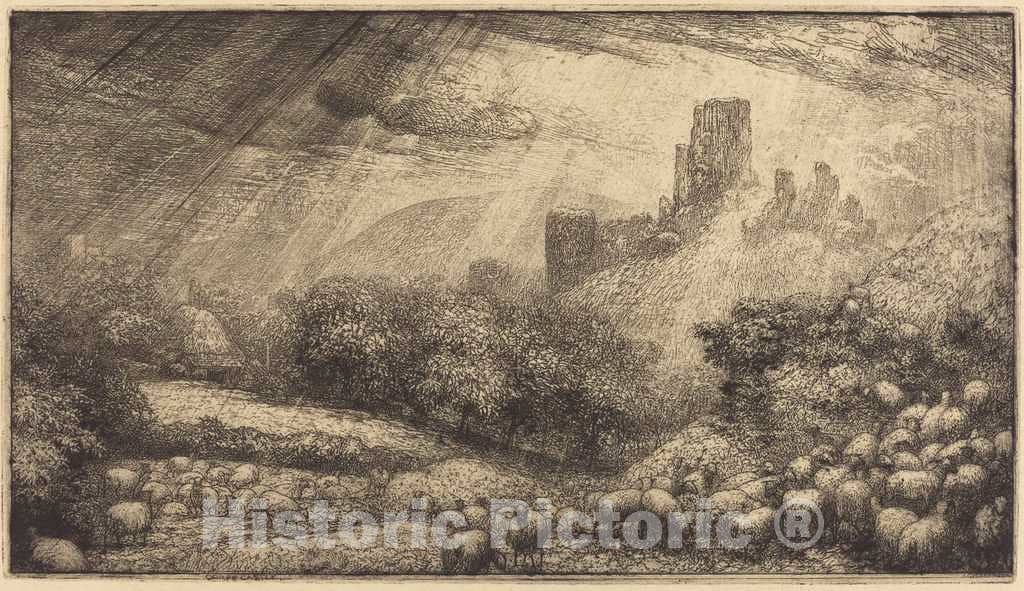 Art Print : Sir John Charles Robinson, Corfe Castle: Effect of Sunshine After Rain, 1878 - Vintage Wall Art
