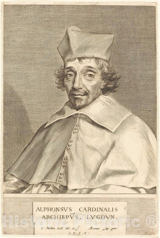 Art Print : Claude Mellan, Alphonse du Plessis Richelieu, Cardinal of Lyon, 1636 - Vintage Wall Art