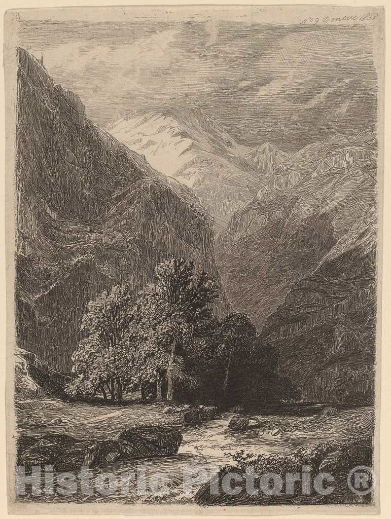 Art Print : Mountainous Landscape, 1838 - Vintage Wall Art