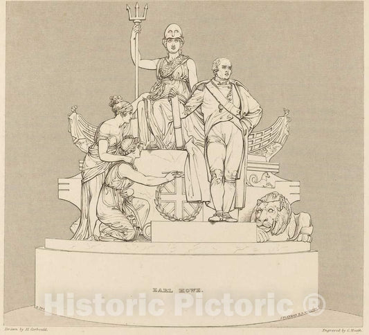 Art Print : Heath After Corbould After Flaxman, Monument to Earl Howe, 1818 - Vintage Wall Art