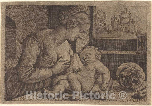 Art Print : Barthel Beham, Madonna with Skull - Vintage Wall Art