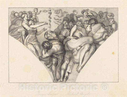Art Print : Sharp After Flaxman, Brazen Serpent, from Michael Angelo, 1829 - Vintage Wall Art