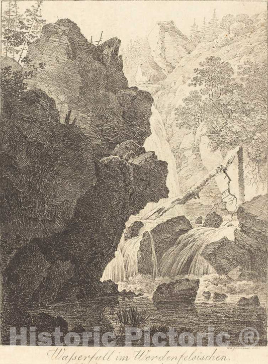 Art Print : Max Joseph Wagenbauer, The Waterfall (Wasserfall im Werdenfelsischen), 1805 - Vintage Wall Art