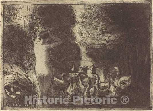 Art Print : Camille Pissarro, Baigneuse aux oies (Bathers with Geese), 1895 - Vintage Wall Art