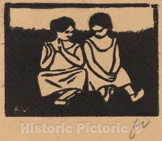 Art Print : FÃ©lix Vallotton, Two Girls in Chemises (Deux fillettes en Chemise), 1893 - Vintage Wall Art