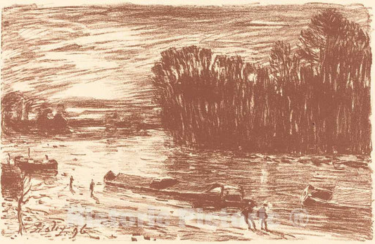 Art Print : Alfred Sisley, Banks of The Loing Near Saint-Mammes (Bords du Loing, pres Saint-Mammes), 1896 - Vintage Wall Art
