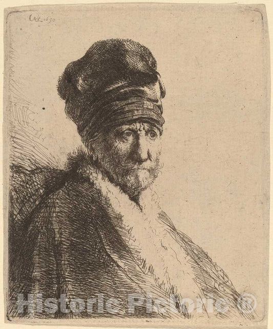 Art Print : Rembrandt, Bust of a Man Wearing a High Cap, Three-Quarters Right (The Artist's Father?), 1630 - Vintage Wall Art
