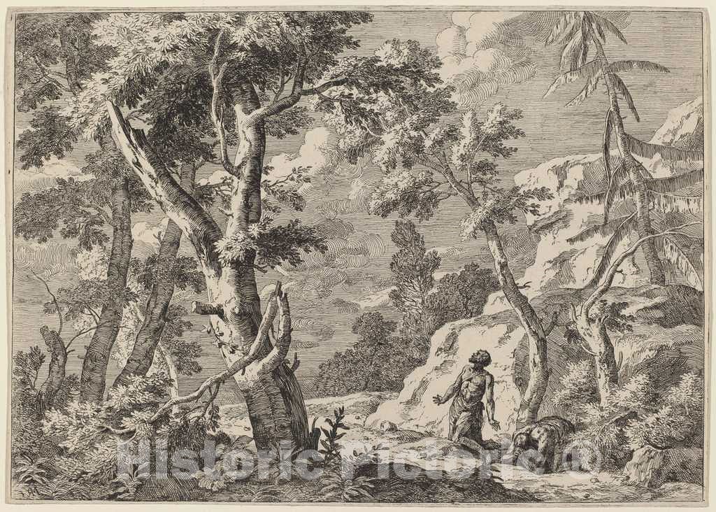 Art Print : Marco Ricci, Wilderness Landscape with Two Hermits, 1730 - Vintage Wall Art