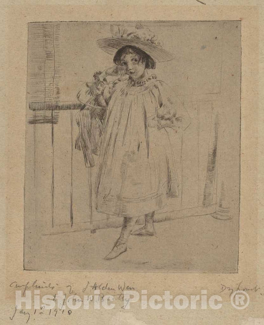 Art Print : Julian Alden Weir, Young Girl with Large Hat, 1893 - Vintage Wall Art