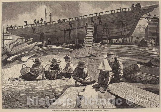 Art Print : Homer, Ship-Building, Gloucester Harbor, 1873 - Vintage Wall Art