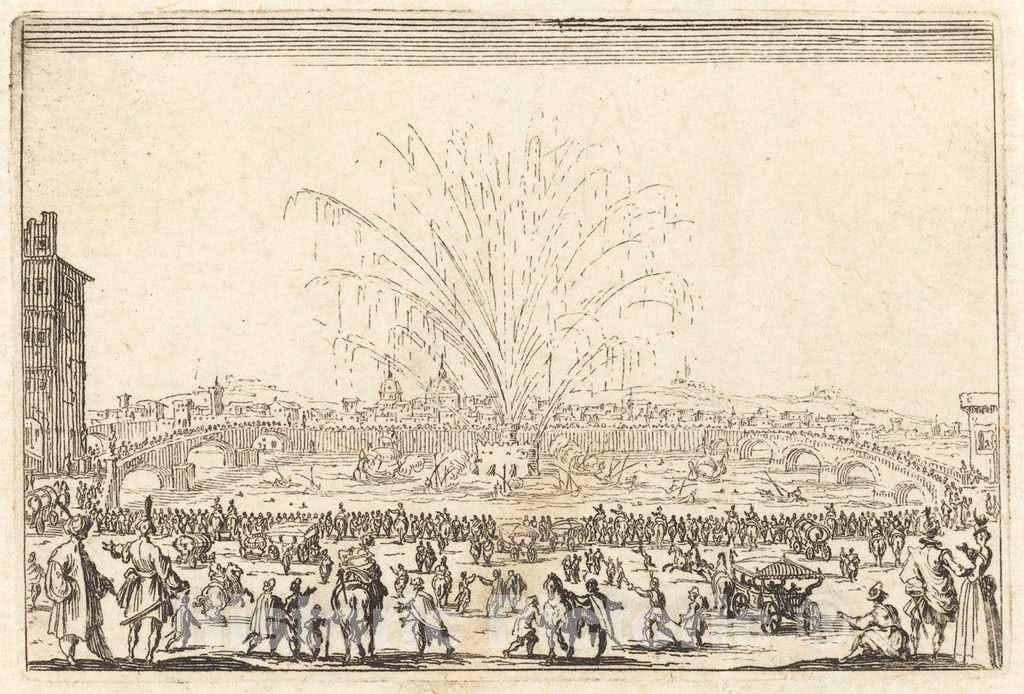 Art Print : Jacques Callot, Fireworks on The Arno, Florence, c. 1622 - Vintage Wall Art