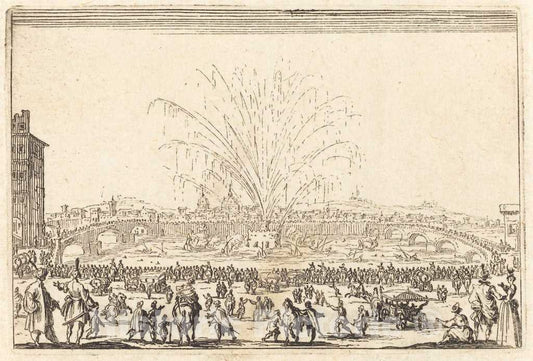 Art Print : Jacques Callot, Fireworks on The Arno, Florence, c. 1622 - Vintage Wall Art