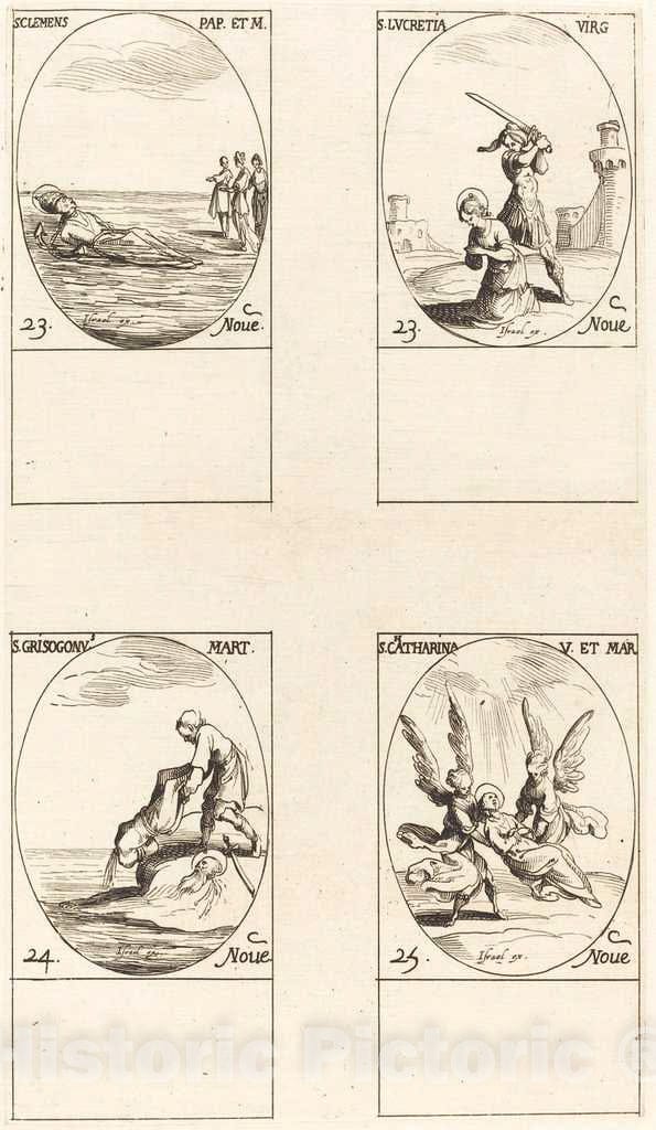 Art Print : Jacques Callot, St. Clement; St. Lucretia; St. Chrysogonus; St. Catharine - Vintage Wall Art