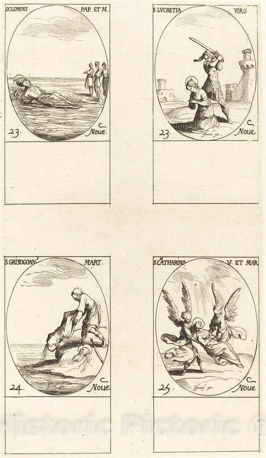 Art Print : Jacques Callot, St. Clement; St. Lucretia; St. Chrysogonus; St. Catharine - Vintage Wall Art