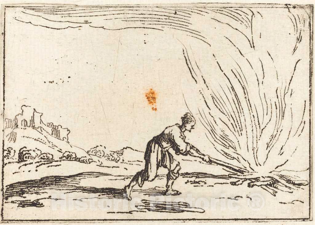 Art Print : Jacques Callot, Man Attending a Fire - Vintage Wall Art