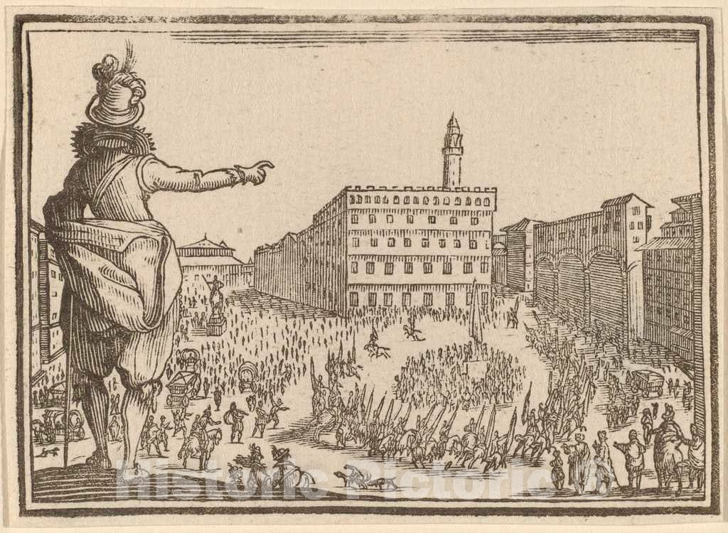 Art Print : Eckman After Jacques Callot, Piazza Della Signoria, Florence, 1621 - Vintage Wall Art