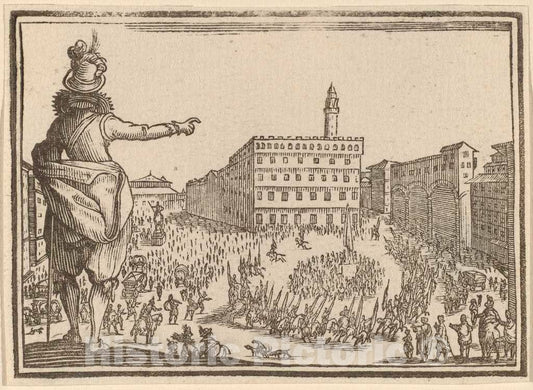 Art Print : Eckman After Jacques Callot, Piazza Della Signoria, Florence, 1621 - Vintage Wall Art