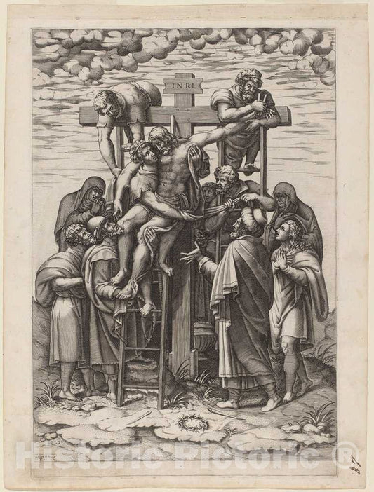 Art Print : Diana Scultori, The Descent from The Cross, 1570 - Vintage Wall Art