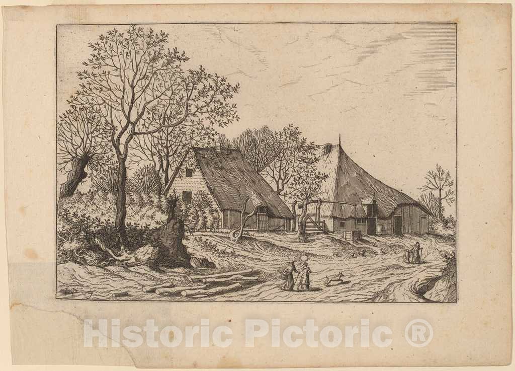 Art Print : Johannes and Lucas Van Doetechum, Farm with Shed and Draw Well, in or Before 1676 - Vintage Wall Art