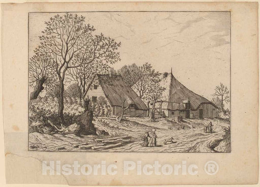 Art Print : Johannes and Lucas Van Doetechum, Farm with Shed and Draw Well, in or Before 1676 - Vintage Wall Art
