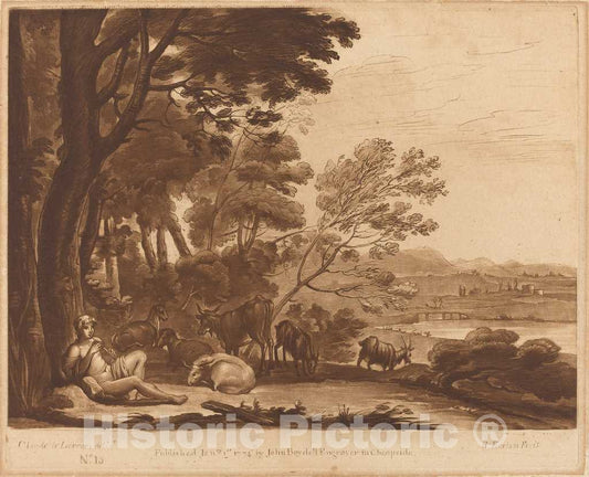 Art Print : Earlom After Lorrain, Landscape No. 15 from Liber Veritatis - Vintage Wall Art