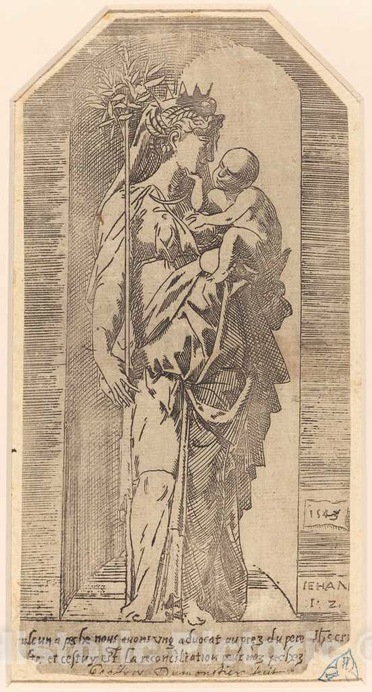 Art Print : Geoffroy DumoÃ»tier, The Crowned Virgin in a Niche, 1543 - Vintage Wall Art