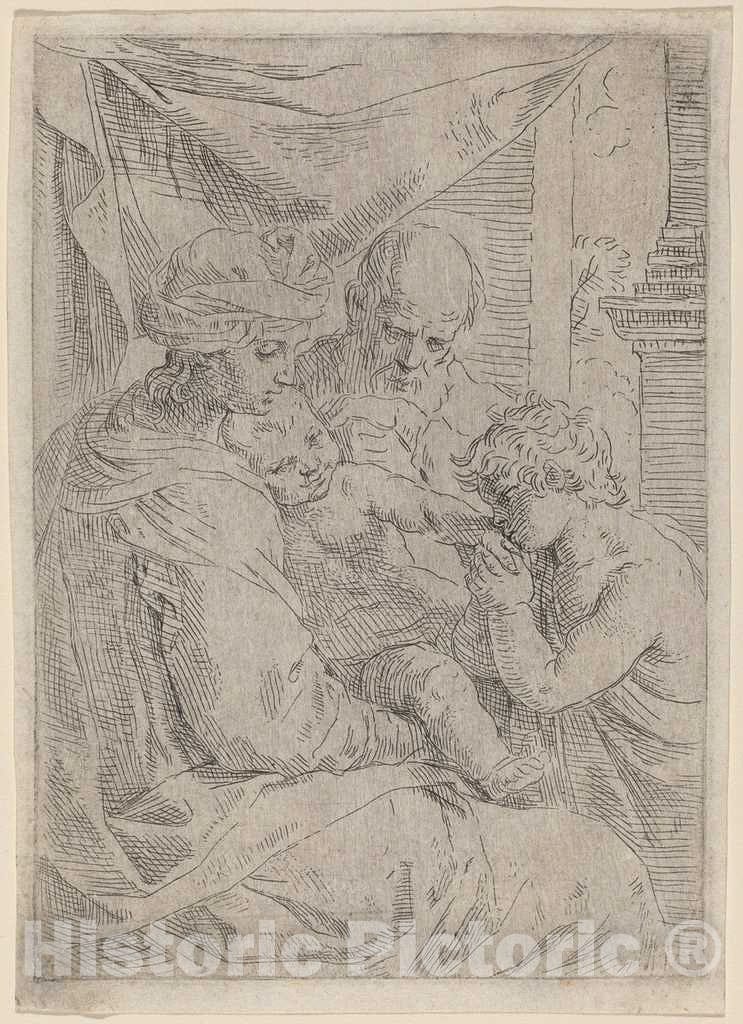 Art Print : Simone Cantarini, The Virgin and Child with Saint John - Vintage Wall Art