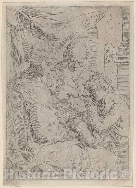 Art Print : Simone Cantarini, The Virgin and Child with Saint John - Vintage Wall Art