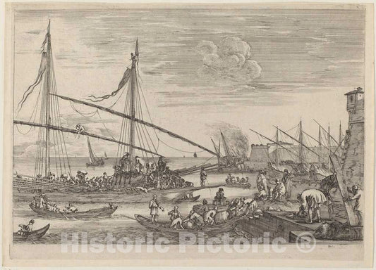 Art Print : Stefano Della Bella, The Fortifications at Livorno, c.1655 - Vintage Wall Art
