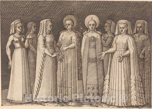 Art Print : Melchior Lorch, Eight Ladies in Ancient Costumes, c.1570 - Vintage Wall Art