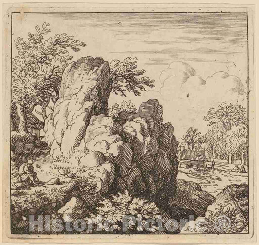 Art Print : Allart Van Everdingen, Large Rock, c.1651 - Vintage Wall Art