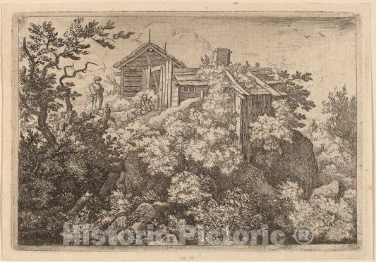 Art Print : Allart Van Everdingen, Three Cottages on a Rock, c.1651 - Vintage Wall Art