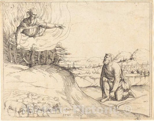 Art Print : Augustin Hirschvogel, Moses and The Burning Bush, 1548 - Vintage Wall Art