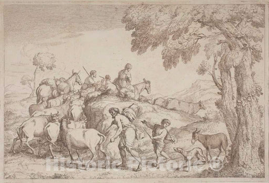 Art Print : Zompini, After Castiglione, an Elderly Shepherd Seen from Behind, c.1759 - Vintage Wall Art