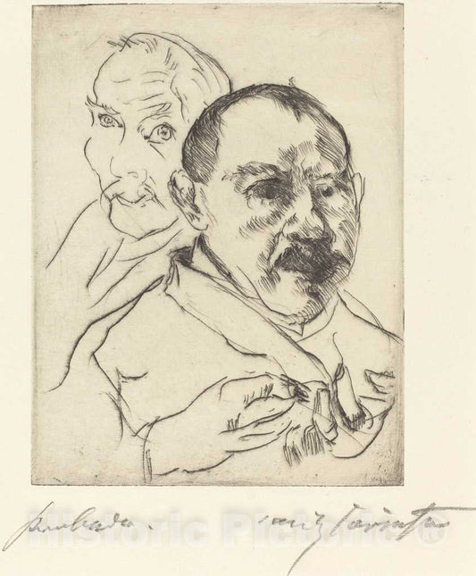 Art Print : Lovis Corinth, Sketch of Two Male Heads (Self-Portraits) (Zwei MÃ¤nnliche StudienkÃ¶pfe (Selbstbildnisse)), 1915 - Vintage Wall Art