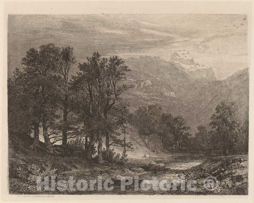 Art Print : Alexandre Calame, Mountain Stream, 1840 - Vintage Wall Art