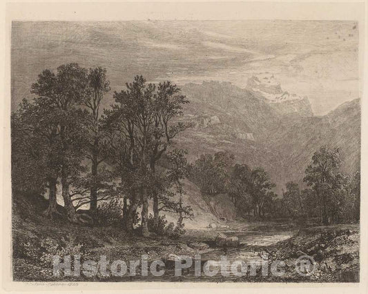 Art Print : Alexandre Calame, Mountain Stream, 1840 - Vintage Wall Art