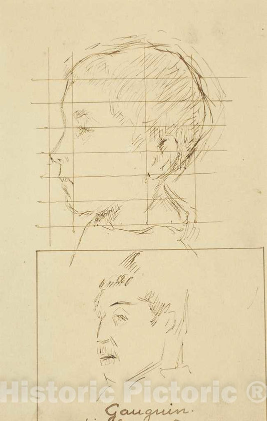 Art Print : Paul Gauguin, Heads of a Boy and a Man (Self-Portrait?) [Verso], 1884-1888 - Vintage Wall Art