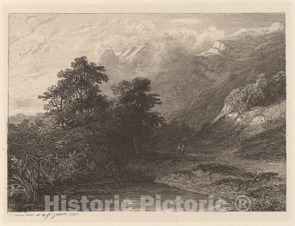 Art Print : Alexandre Calame, Mountain Lakeside, 1840 - Vintage Wall Art