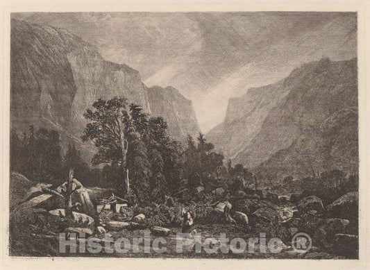 Art Print : Alexandre Calame, Couple by a Ruined House, c.1844 - Vintage Wall Art