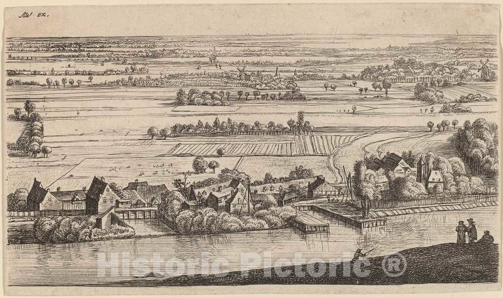 Art Print : Johannes Ruisscher, Village Beside a Canal, 17th Century - Vintage Wall Art