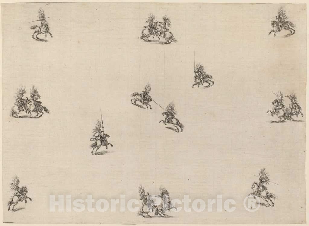 Art Print : Stefano Della Bella, Fighting Cavaliers, 1652 - Vintage Wall Art