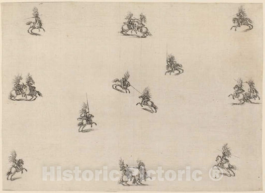 Art Print : Stefano Della Bella, Fighting Cavaliers, 1652 - Vintage Wall Art