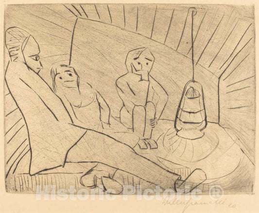 Art Print : Walter GramattÃ©, Three People in an Atelier, 1920 - Vintage Wall Art