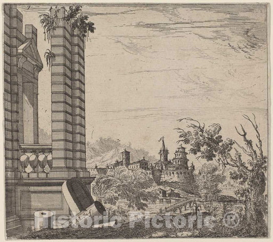 Art Print : Antonio Francesco Lucini, Landscape with Ruins, 17th Century - Vintage Wall Art