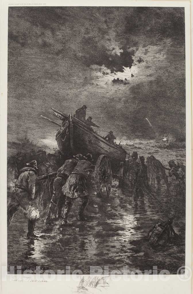 Art Print : Edward Moran, Untitled (Launching a Dory/to The Rescue/Shipwreck), 1895 - Vintage Wall Art
