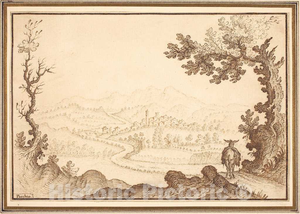 Art Print : Remigio Cantagallina, A Landscape Near Pecchio - Vintage Wall Art