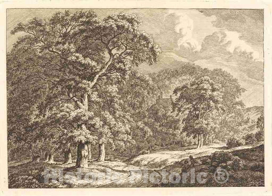 Art Print : Franciscus A. Milatz, Forest with Travelers by a Road - Vintage Wall Art
